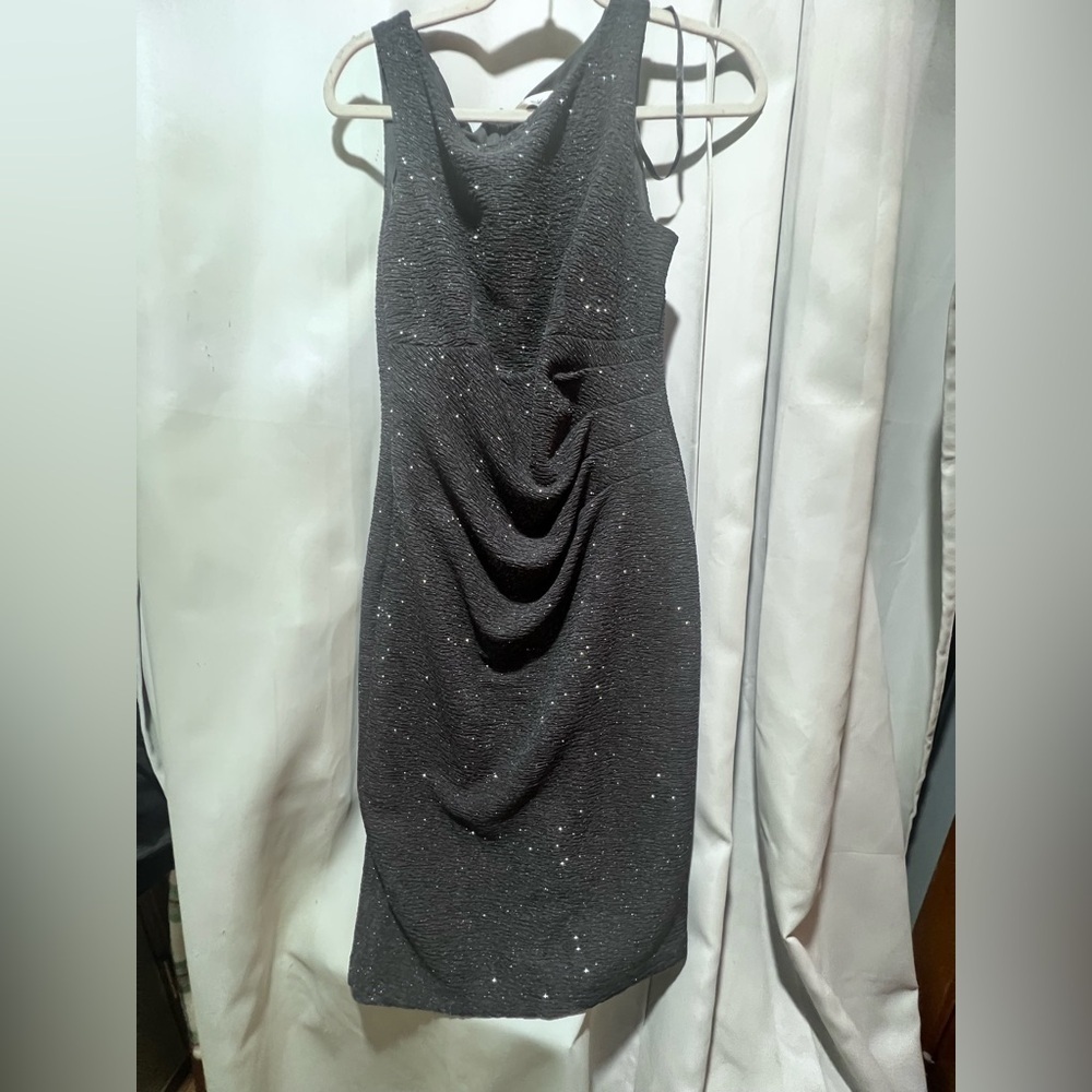 Eliza J Black Sparkled Ruched Coctail Dress Size 8 Textured Sheath Holiday Party - Picture 2 of 5